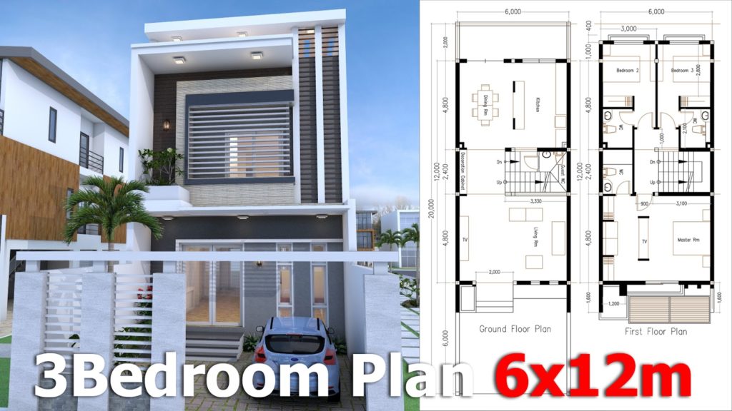 Modern Home Plan 6x12m with 3 Bedroom SamPhoas Plan