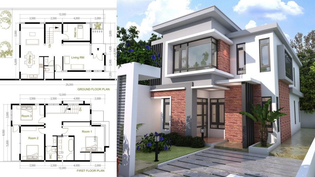4 Bedroom Modern Home Plan Size 8x12m - SamPhoas Plan