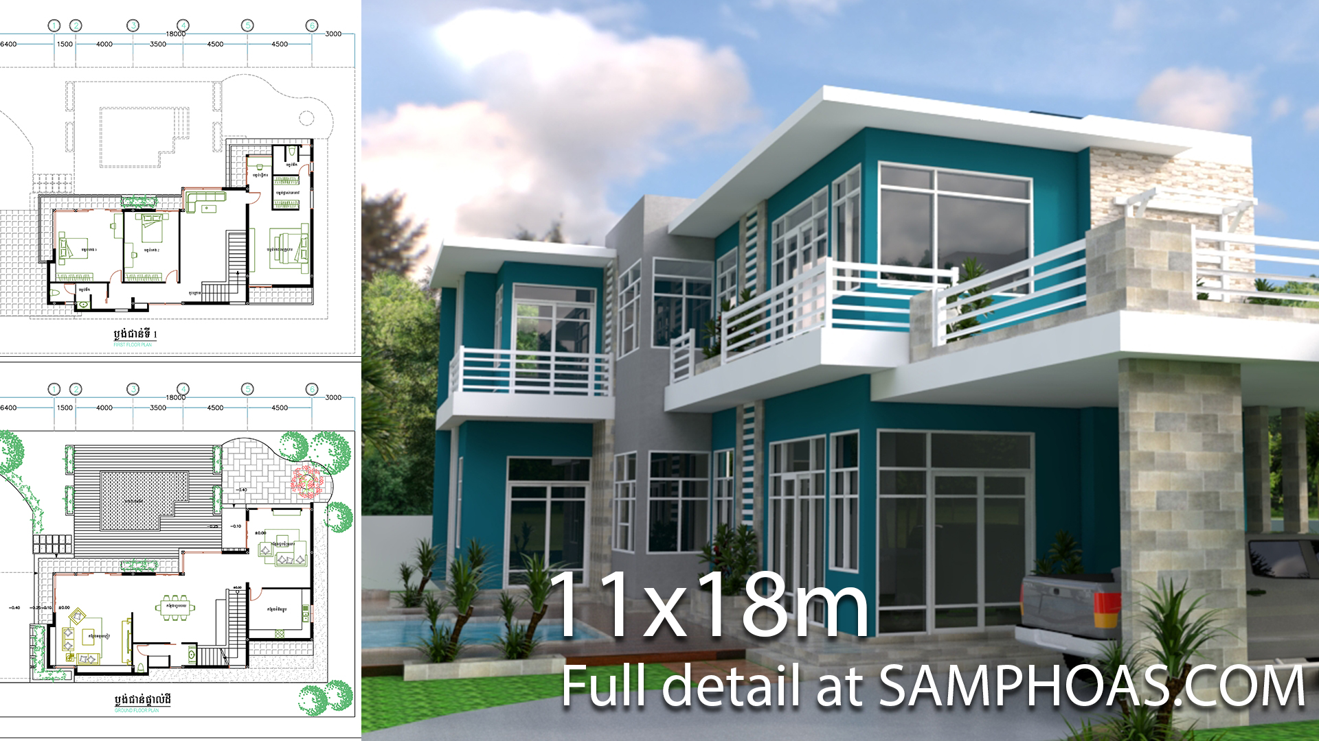 Home design 3d Villa design plan 11x18m c1