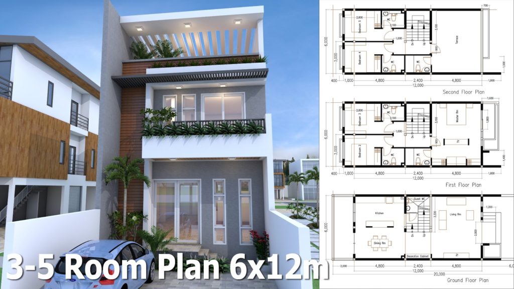 5 Bedrooms Modern Home Plan 6x12m - SamPhoas Plan