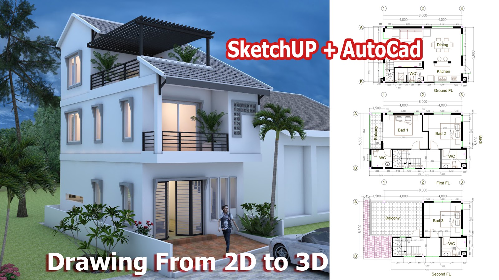 Tiny House 5.68m - Drawing From 2D and 3D - Sketchup + Autocad Step by Step