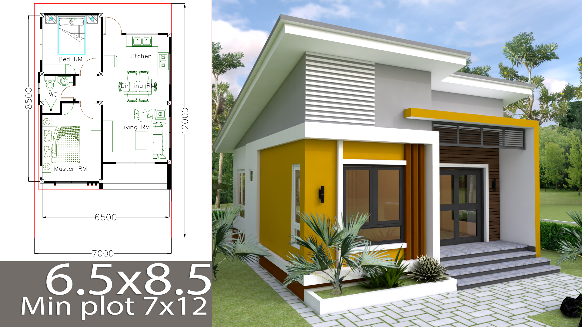  Small  Home  design  Plan  6 5x8 5m with 2 Bedrooms  SamPhoas 