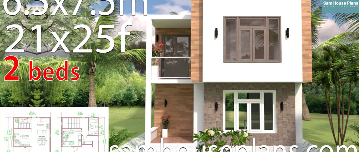 Small House Design with Full Plan 6.5×7.5m 2 Bedrooms