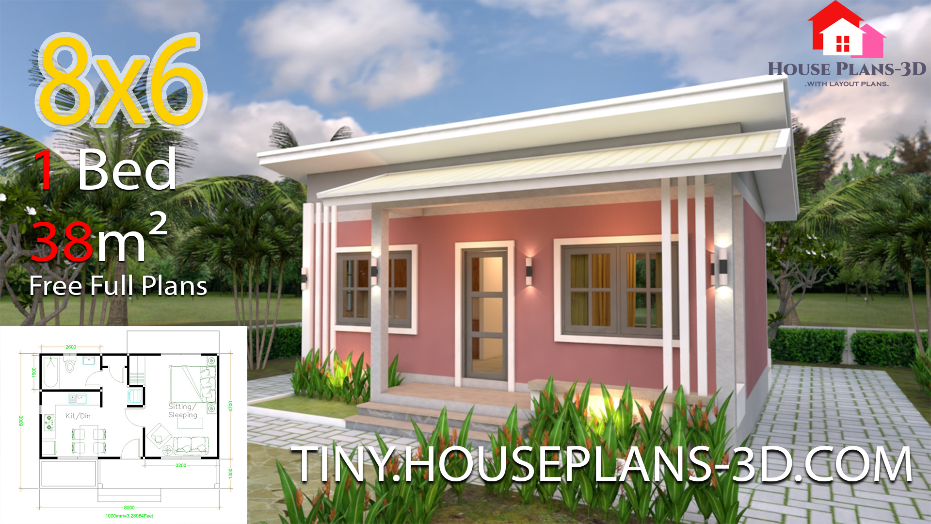 Small House Plans 8x6 with One Bedrooms Shed roof