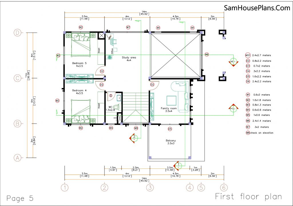 House Design Plans 11x14 Meter 6 Beds Full Plans