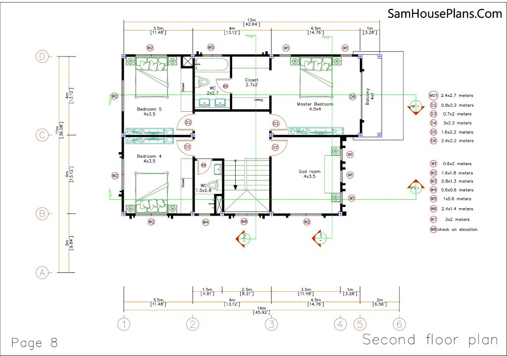 House Design Plans 11x14 Meter 6 Beds Full Plans